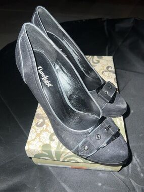 Limelight Black Suede Buckle Accent Heels